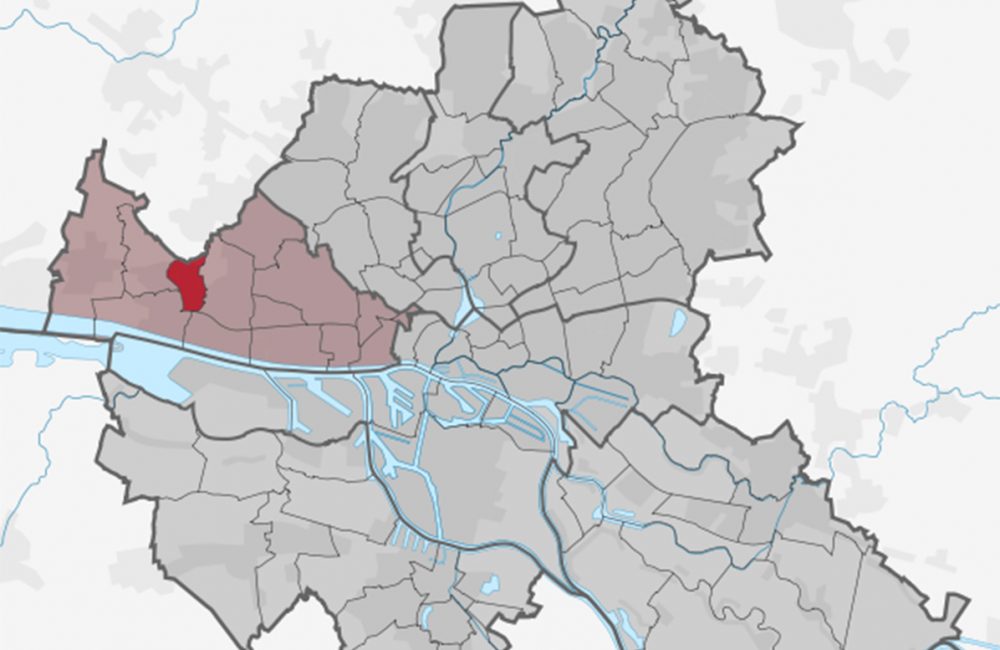 Landkarte von Hamburg mit eingezeichnetem Bezirk und Stadtteil Iserbrock