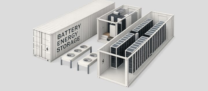 3D Visualisierung eines Großbatteriespeichers von innen