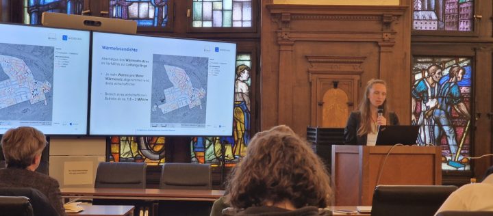 Quartierswärmeversorgung Heimfeld-Eissendorf. Reenie Vietheer hält Vortrag.
