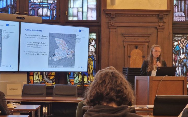 Quartierswärmeversorgung Heimfeld-Eissendorf. Reenie Vietheer hält Vortrag.